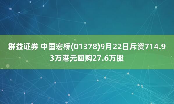 群益证券 中国宏桥(01378)9月22日斥资714.93万港元回购27.6万股